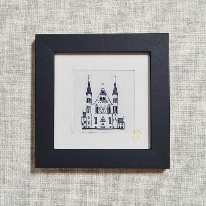 Ets Ridderzaal Den Haag 10x10 cm incl lijst, Huis en Inrichting, Woonaccessoires | Schilderijen, Tekeningen en Foto's, Nieuw, Print
