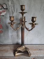 Oude brocante koperen Franse kandelaar leeuwenpoten *Etage3*, Gebruikt, ., Ophalen of Verzenden, .