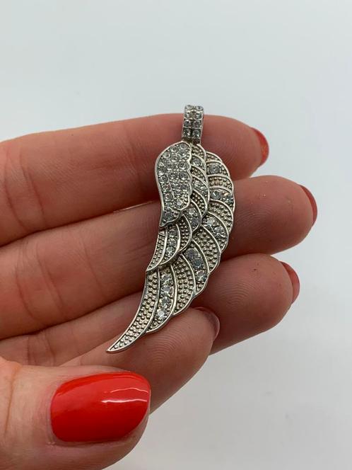 T382 Prachtige zilveren hanger vleugel strass, Sieraden, Tassen en Uiterlijk, Kettinghangers, Zilver, Zilver, Overige voorstellingen