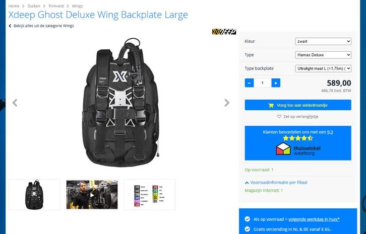 Xdeep Ghost Deluxe Wing Backplate Large - NIEUW, Watersport en Boten, Duiken, Nieuw, Trimvest of Wing, Ophalen of Verzenden