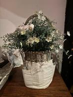 Kunstplant in Mandje met Vogel, Huis en Inrichting, Woonaccessoires | Kandelaars en Kaarsen, Ophalen, Kunststof, Wit, Zo goed als nieuw