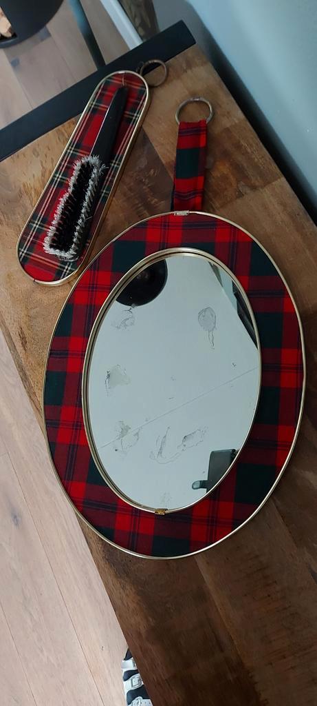 Leuke jaren 50/60 set. Spiegel en borstel Schotse ruit, Verzamelen, Retro, Ophalen of Verzenden