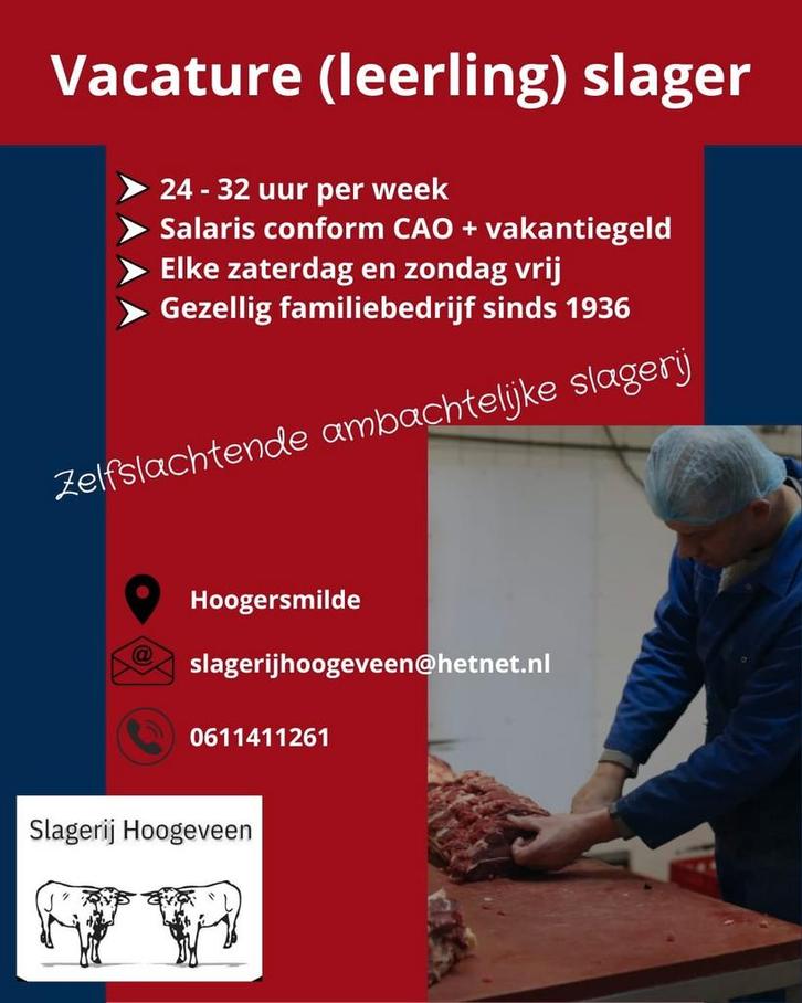 Vacature slager (leerling), Vacatures, Vacatures | Detailhandel en Winkelpersoneel, Overige niveaus, Overige vormen, 25 - 32 uur