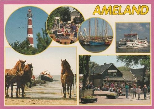 AMELAND Vuurtoren Reddingboot Paarden Veerboot Havenhuis, Verzamelen, Ansichtkaarten | Nederland, Gelopen, Waddeneilanden, 1980 tot heden