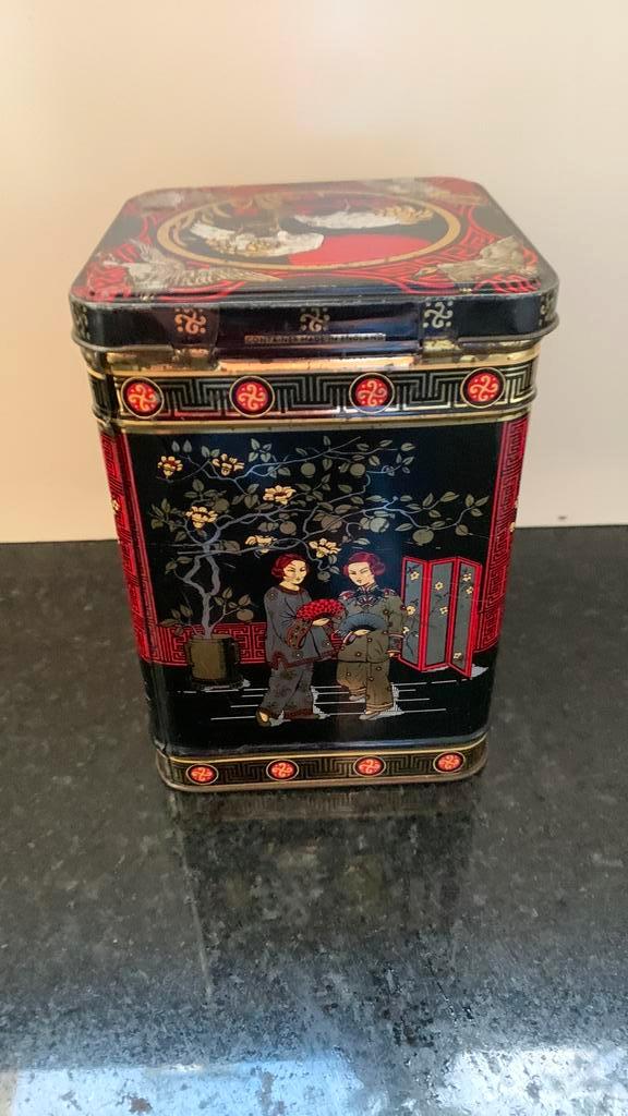 Vintage Chinees Thee Blik Bus origineel van jaren 60, Verzamelen, Blikken, Gebruikt, Thee, Ophalen of Verzenden