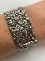 K841 Prachtige zilveren paneel armband botanisch ontwerp, Sieraden, Tassen en Uiterlijk, Antieke sieraden, Armband, Ophalen of Verzenden