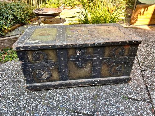 Oude speelgoedkist, met de hand beschilderd, Antiek en Kunst, Curiosa en Brocante, Ophalen