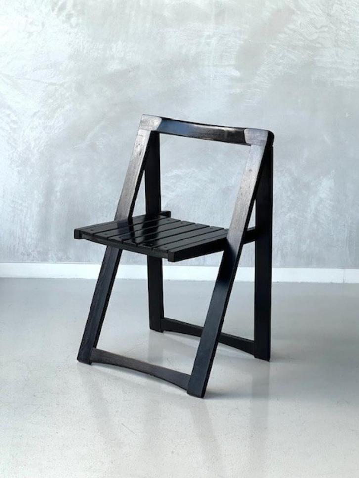 Jaren 70 klapstoelen 4x Aldo Jacober stoel vintage prijs p/s, Huis en Inrichting, Stoelen, Gebruikt, Vier, Hout, Zwart, Ophalen