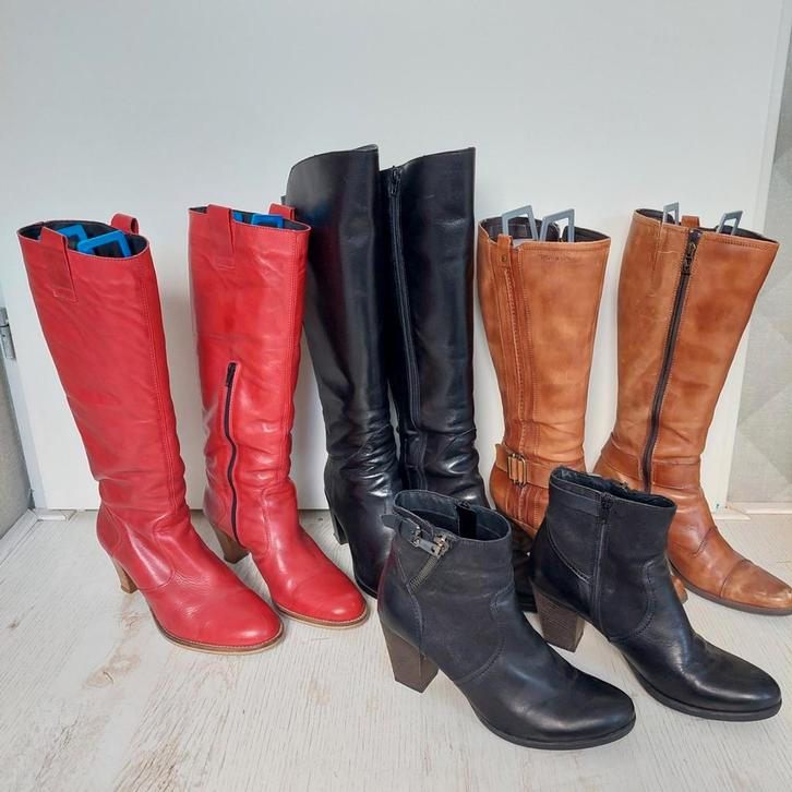 4 paar laarzen, echt leer, maat 40, Kleding | Dames, Schoenen, Gedragen, Ophalen of Verzenden