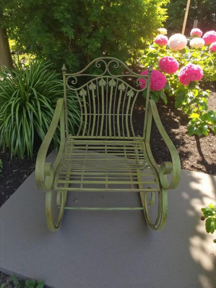 Groen Rustieke Schommelstoel - Tuin/Terras, Tuin en Terras, Tuinstoelen, Nieuw, Hout, Ophalen of Verzenden