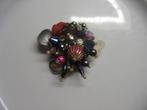 Broche Kralen D-Rood Aubergine Paars + Zilver Accenten Vinta, Sieraden, Tassen en Uiterlijk, Ophalen of Verzenden, Overige materialen