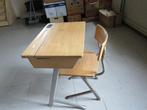 Vintage beukenhouten schoolbankje met stoel, Ophalen, Gebruikt, Tafel(s) en Stoel(en)