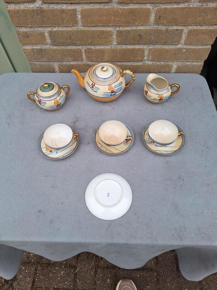 Vintage Theeservies met Bootjes Motief, Antiek en Kunst, Antiek | Servies compleet, Ophalen of Verzenden