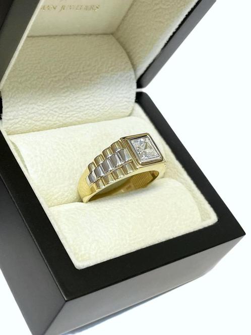 Gouden Heren Ring President Carré Geslepen Cubic Zirkonia, Sieraden, Tassen en Uiterlijk, Ringen, Zo goed als nieuw, Heer, 20 of groter