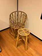 Rieten stoeltje en krukje, Huis en Inrichting, Stoelen, Ophalen, Zo goed als nieuw, Bruin, Eén