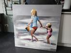 Canvasdoek met 2 meisjes op het strand., Antiek en Kunst, Ophalen