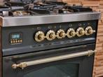 Luxe Fornuis Boretti 60cm antraciet + messing 4 pits, Zo goed als nieuw, Energieklasse A of zuiniger, Gas, 90 tot 95 cm