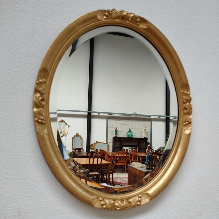 Ovale goudkleurige barok facet spiegel schouwspiegel 05, Huis en Inrichting, Woonaccessoires | Spiegels, Zo goed als nieuw, Minder dan 50 cm