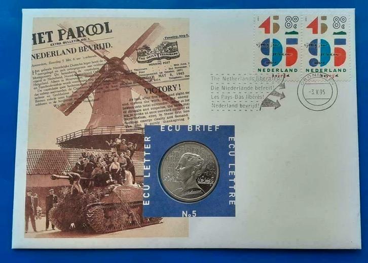 Ecu Brief 5 - "50 Jaar Bevrijding", Postzegels en Munten, Penningen en Medailles, Overige materialen, Nederland, Verzenden