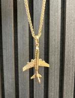 14k Gouden Vossenstaart Ketting met Vliegtuig Hanger, Ophalen of Verzenden, Zo goed als nieuw, Goud