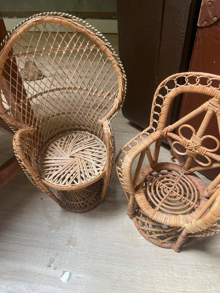 Vintage Rotan Poppenstoeltjes - Set van 2, Huis en Inrichting, Stoelen, Gebruikt, Twee, Riet of Rotan, Bruin, Ophalen of Verzenden