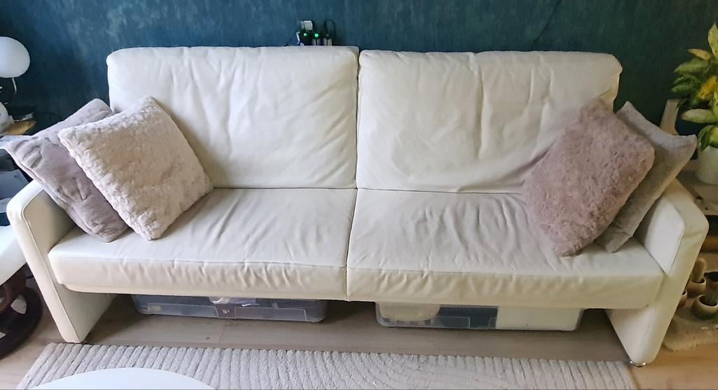 MOET NU WEG! Witte leren bank, Ophalen, Gebruikt, Driepersoons, 75 tot 100 cm