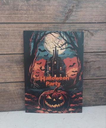 Kaart kasteel volle maan met grote pompoen Halloween thema beschikbaar voor biedingen