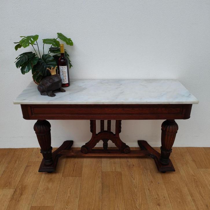 Antieke Franse sidetable, haltafel, bijzettafel marmer blad, Huis en Inrichting, Tafels | Sidetables, Gebruikt, 25 tot 50 cm, Rechthoekig