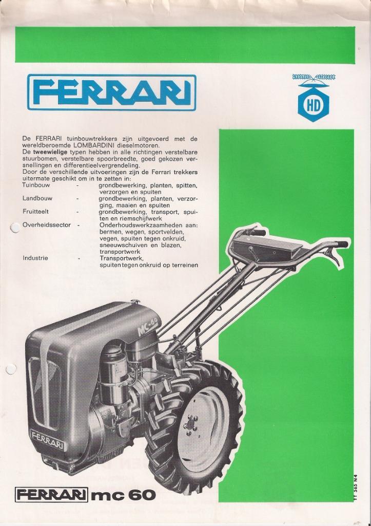 2 folders Ferrari 58 mt 58 en MC 60 landbouw tracktor vee., Boeken, Catalogussen en Folders, Zo goed als nieuw, Folder, Ophalen