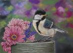 OPRUIMING schilderij koolmees - eigen werk -origineel cadeau, Ophalen of Verzenden