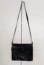 Zwarte vintage / jaren 70 leren schoudertas / tas, Ophalen, Zwart, Leer