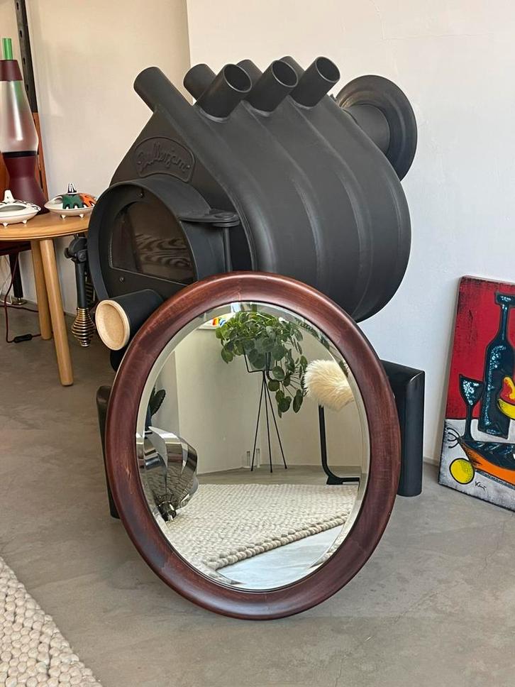 Pieterman Spiegel Teak Vintage Mid Century Ovaal, Antiek en Kunst, Antiek | Spiegels, Minder dan 50 cm, Minder dan 100 cm, Rond