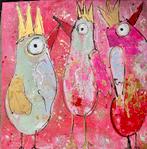 Kleurrijk abstract schilderij - Vogels met kronen, Ophalen