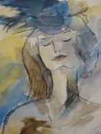 Jan Wiegers (1893) Aquarel Potlood " Dame met Hoed " Ges Ged, Ophalen of Verzenden