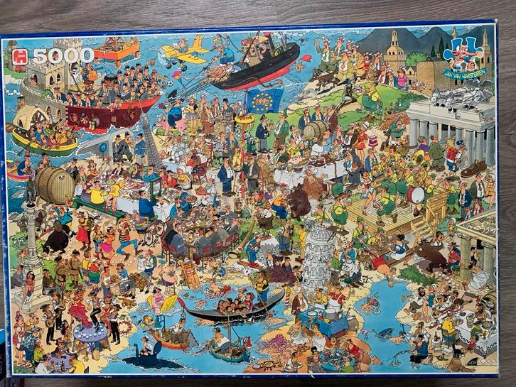 Jan van Haasteren Puzzel - Verenigd Europa - 5000 stukjes, Hobby en Vrije tijd, Denksport en Puzzels, Gebruikt, Legpuzzel, Meer dan 1500 stukjes