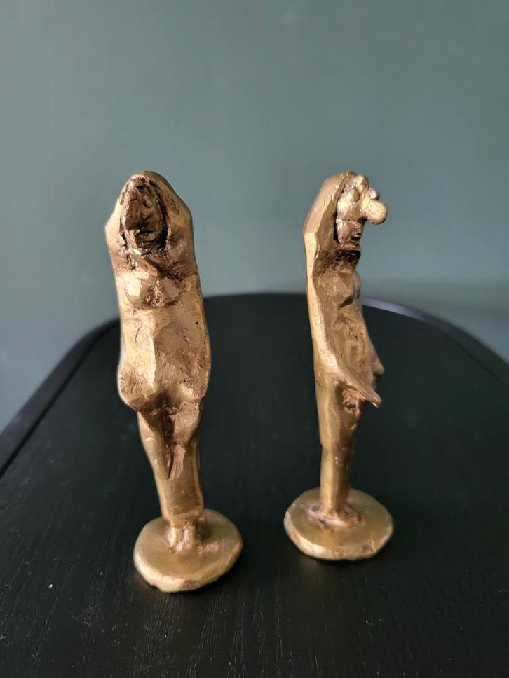 Set van 2 bronzen /messing beeldjes, moderne abstracte stijl, Antiek en Kunst, Antiek | Koper en Brons, Ophalen of Verzenden
