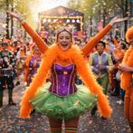 Carnaval boa met veren - oranje,zwart en paars nieuwe, Ophalen of Verzenden, Nieuw, Carnaval
