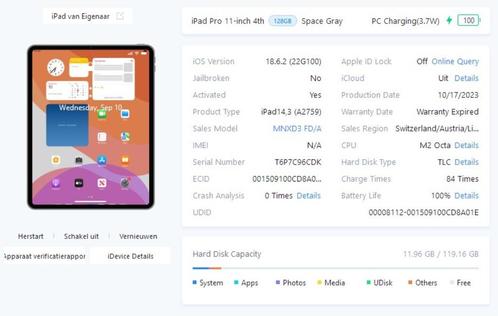 iPad Pro 11 4th Gen 2023 (defect), Computers en Software, Apple iPads, Gebruikt, Apple iPad Pro, Wi-Fi, 11 inch, 128 GB, Grijs