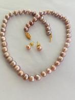 Parel Set Ketting Oorbellen OudRoze Akoya Parels 14K Gooud, Ophalen of Verzenden, Nieuw, Roze, Goud