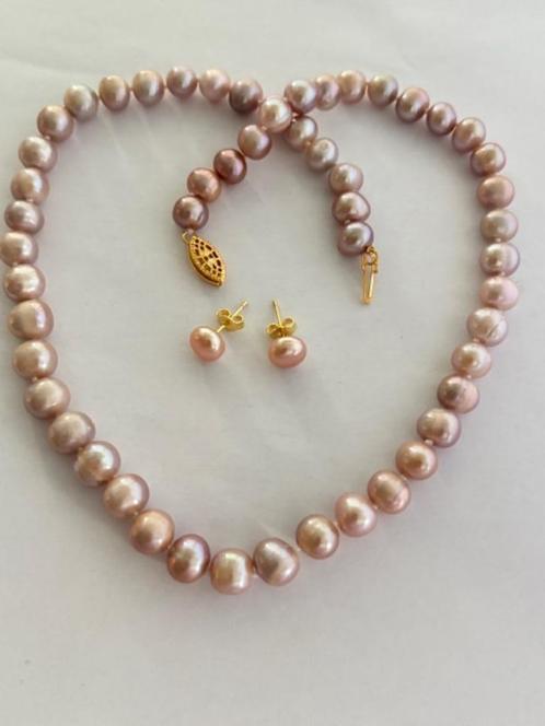 Parel Set Ketting Oorbellen OudRoze Akoya Parels 14K Gooud, Sieraden, Tassen en Uiterlijk, Kettingen, Nieuw, Goud, Roze, Ophalen of Verzenden