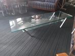 Lange lage smalle salontafel met alluminium poot en glazen b, Huis en Inrichting, Tafels | Salontafels, Ophalen of Verzenden
