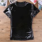 Zwart heren wetlook t-shirt / mannen shirt lak leren latex, Kleding | Heren, Nieuw, Zwart, Verzenden