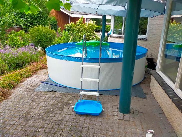 Summer Fun Basic metalen rond zwembad licht grijs 350x90 cm, Tuin en Terras, Zwembaden, Zo goed als nieuw, Opzetzwembad, 80 tot 120 cm