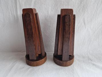 2 art deco houten kandelaars. Amsterdamse school. beschikbaar voor biedingen