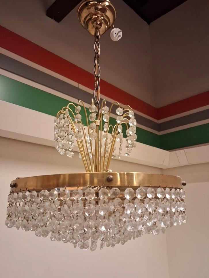 Hanglamp kroonluchter glazen pegels, Huis en Inrichting, Lampen | Kroonluchters, Gebruikt, Ophalen