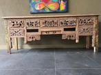 Bali houtsnijwerk dressoir Indonesie Indisch old wood 201 cm, Huis en Inrichting, Kasten | Dressoirs, Verburgt Vintage, Nieuw