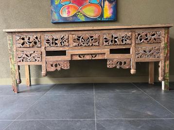 Bali houtsnijwerk dressoir Indonesie Indisch old wood 201 cm beschikbaar voor biedingen
