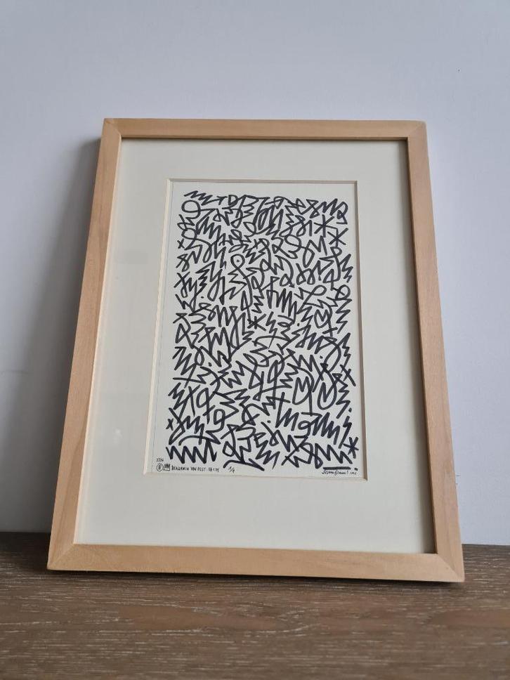 Origineel Werk Benjamin van Oost in houten kader 25x32cm, Antiek en Kunst, Kunst | Schilderijen | Abstract, Ophalen of Verzenden