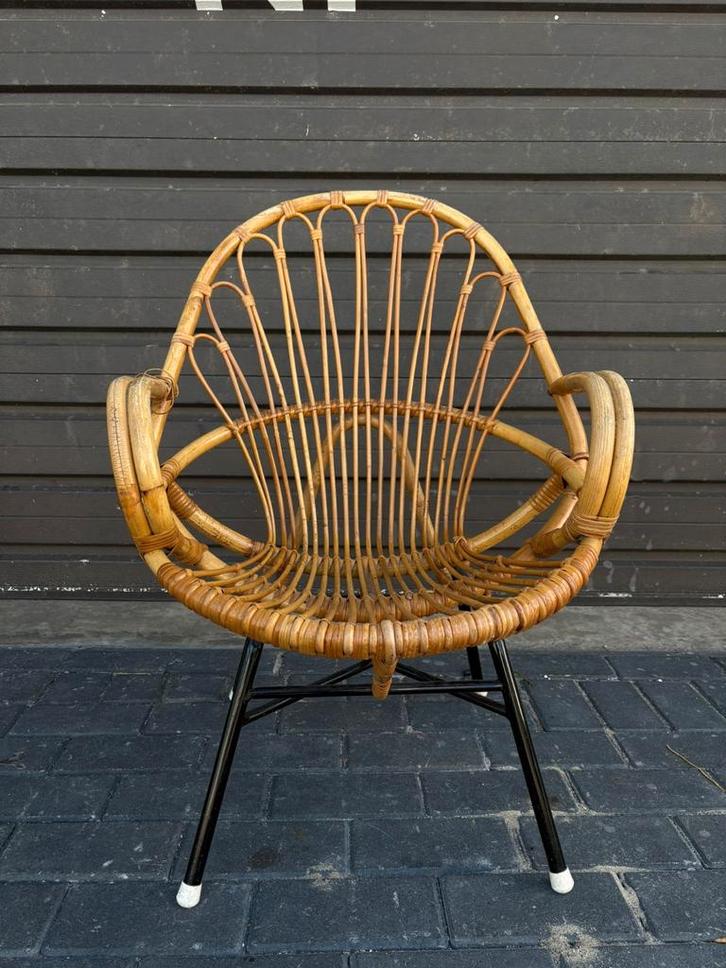 Rohé Noordwolde Stoel, Rotan - Bamboe, Huis en Inrichting, Stoelen, Gebruikt, Eén, Metaal, Riet of Rotan, Bruin, Ophalen of Verzenden