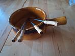 Retro caquelon kaasfonduepannetje met 4 gratis fonduevorkjes, Witgoed en Apparatuur, Fonduesets, Ophalen of Verzenden, Fonduepan